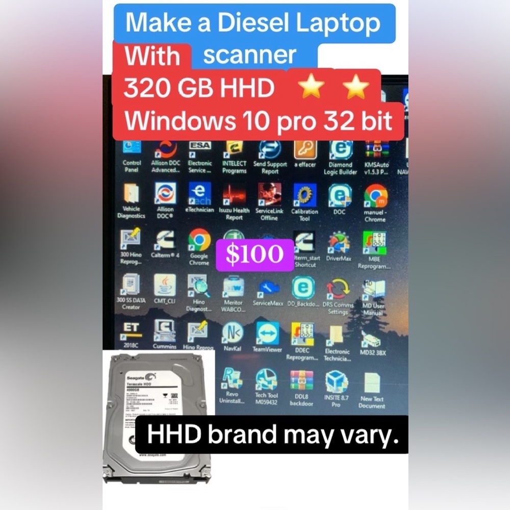 ❎Make A Diesel Laptop Scanner With 320GB HHD 2.5´´ - Windows 10 Pro 32 - Read